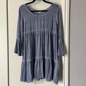 Umgee Tiered Mini Dress Bell Sleeve Casual Blue Dress Size M‎